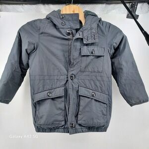 GapKids Boys Puffer Snorkel Jacket Gray Faux Fur Hood XL 12 982367-01 Cast Iron